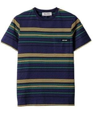 Miu Miu Cotton T-Shirt With Striped Pattern - Blue