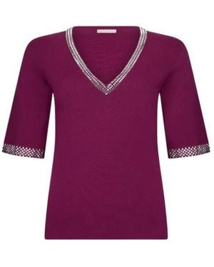 Liu Jo V-Neck Rhinestone T-Shirt - Purple