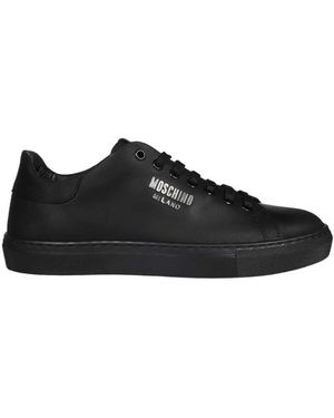 Moschino Logo-Plaque Leather Trainers - Black