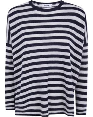 Baserange Base Striped Crew Neck Knitted Jumper - Blue