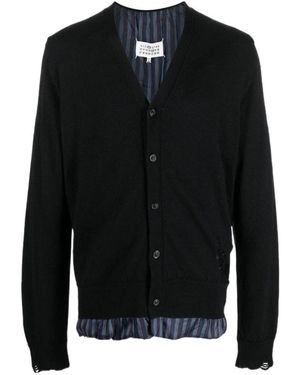 Maison Margiela Distressed-Effect V-Neck Buttoned Cardigan - Black
