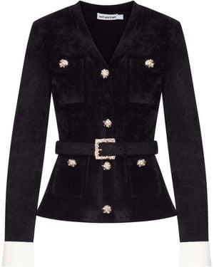 Self-Portrait Belted V-Neck Jacket - Black