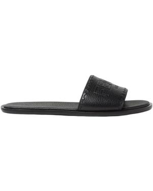 Fendi Roma Logo Embossed Slides - Black