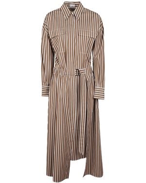 Brunello Cucinelli Belted Striped Dress - Brown
