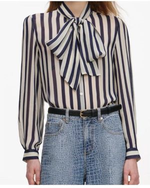 Self-Portrait Stripe Tie Neck Blouse - Blue