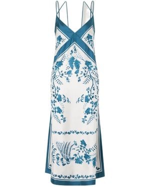 Erdem Floral-Print Silk-Twill Midi Dress - Blue
