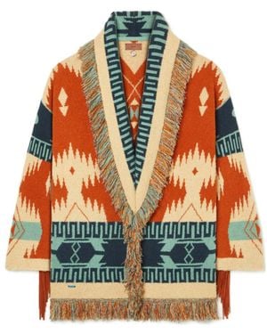 Alanui Golden Dusk Geometric-Pattern Fringed Cardi-Coat - Orange