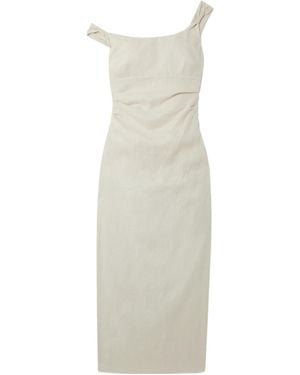 SIR. Twisted Gathered Linen Midi Dress - White