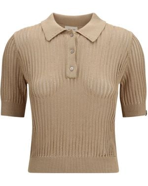 Jacob Cohen Openwork Knit Polo Top - Natural
