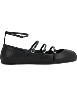 McQueen Buckled-Straps Square-Toe Ballerina Shoes - Black
