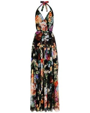 Dolce & Gabbana Silk Floral Maxi Dress - Black