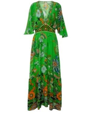 CAMILLA Embellished Floral Silk Maxi Dress - Green
