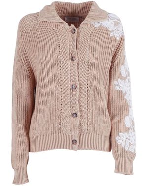 Ermanno Scervino Lace-Patch Chunky-Knit Cardigan - Pink