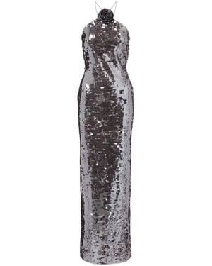 Magda Butrym Floral-Appliqué Sequined Gown - White