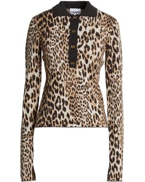 Ganni Leopard-Print Sweaters - Black