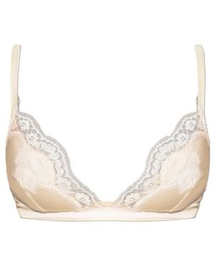 Dolce & Gabbana Lace-Appliqué Silk-Blend Triangle Bra - Natural