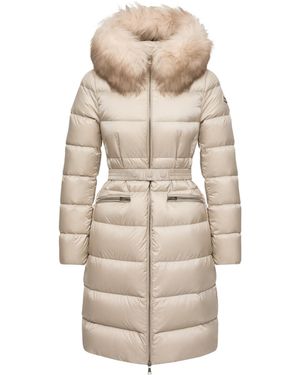 Moncler Boedic Hooded Shearling-Trimmed Long Down Jacket - Natural