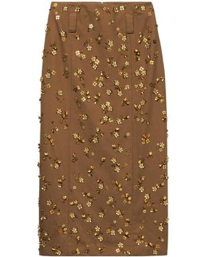 Prada Embroidered Chevron Midi-Skirt - Brown