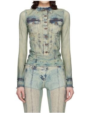 KNWLS Halcyon Trompe-Loeil Fitted Top - Blue