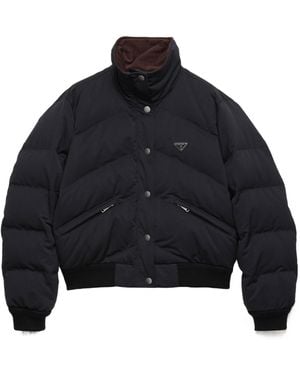Prada Cropped Compact Poplin Down Jacket - Blue