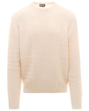 DIESEL Textured Crew-Neck Knitted Jumper - White