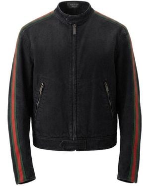 Gucci Web Detailed Denim Biker Jacket - Black