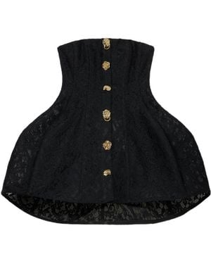 Blumarine Short Lace And Crinoline Dress With Bejewelled Buttons - Black