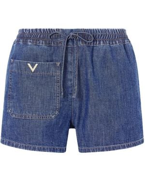 Valentino Vgold Drawstring Denim Shorts - Blue