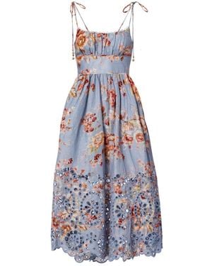 Zimmermann Awaken Floral Linen Midi Dress - White