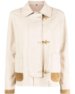 Fay Triple Hook Fastening Coat - Natural