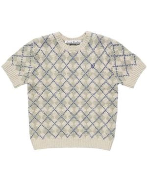 Acne Studios Bouclé Argyle Knit Sweater - White