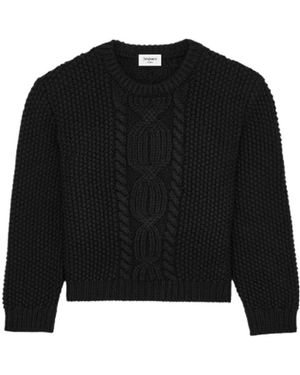 Saint Laurent Crewneck Cable-Knit Jumper - Black