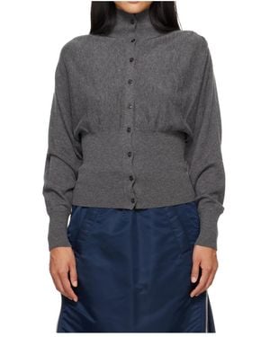 OPEN YY Button-Front Cropped Cardigan - Grey