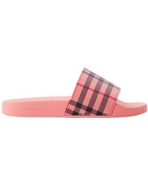 Burberry Check-Print Flat Slides - Pink