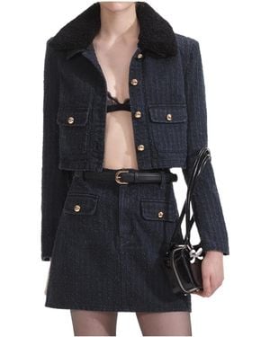 Self-Portrait Textured Denim Jacket - Black