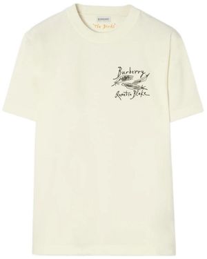 Burberry Feather Print Cotton T-Shirt - White