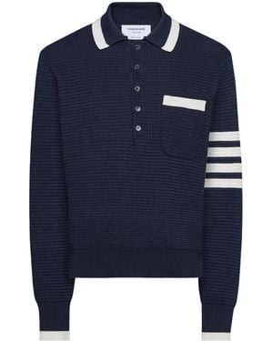 Thom Browne Four-Striped Knit Polo Shirt - Blue