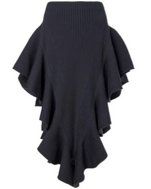 Alaïa Ribbed-Knit Ruffled Wool-Blend Midi Skirt - Blue