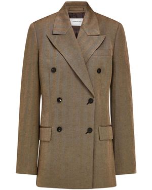 Ferragamo Double Breasted Linen Blend Blazer - Green