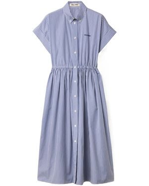 Miu Miu Short-Sleeve Striped Cotton Poplin Midi Shirtdress - Blue