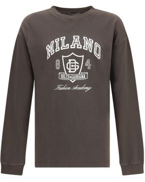 Dolce & Gabbana Logo Printed Long-Sleeved T-Shirt - Grey