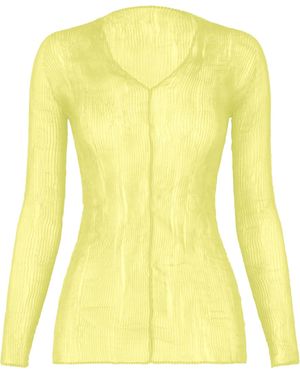 Issey Miyake Pleated V-Neck Top - Yellow