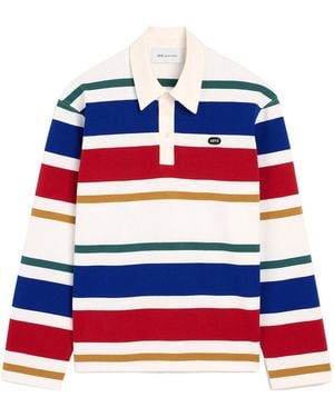 Ami Paris Striped Cotton Polo With Ami Patch - Red