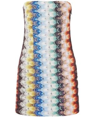 Missoni Strapless Striped Metallic Crochet-Knit Mini Dress - Blue