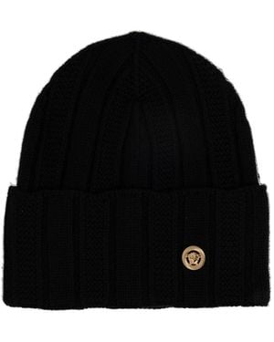 Versace Medusa Turn-Up Hem Chunky-Knitted Beanie - Black