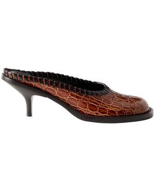 Dries Van Noten Croc-Effect Leather Mules - Brown