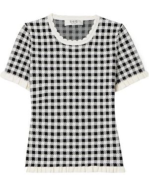 Sea Saige Ruffled Gingham Jacquard-Knit Top - White