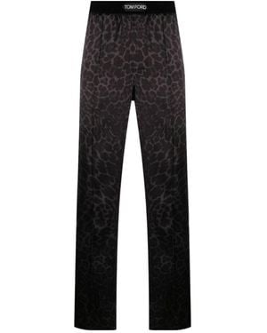 Tom Ford Leopard-Printed Stretched Pyjama Trousers - Black