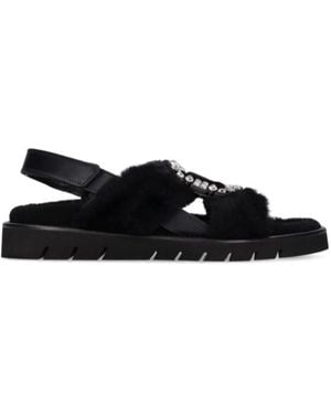 Roger Vivier 10Mm Viiv Winter Strass Fur Sandals - Black