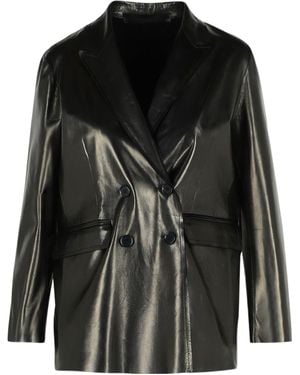 Salvatore Santoro Double Breasted Leather Blazer - Black